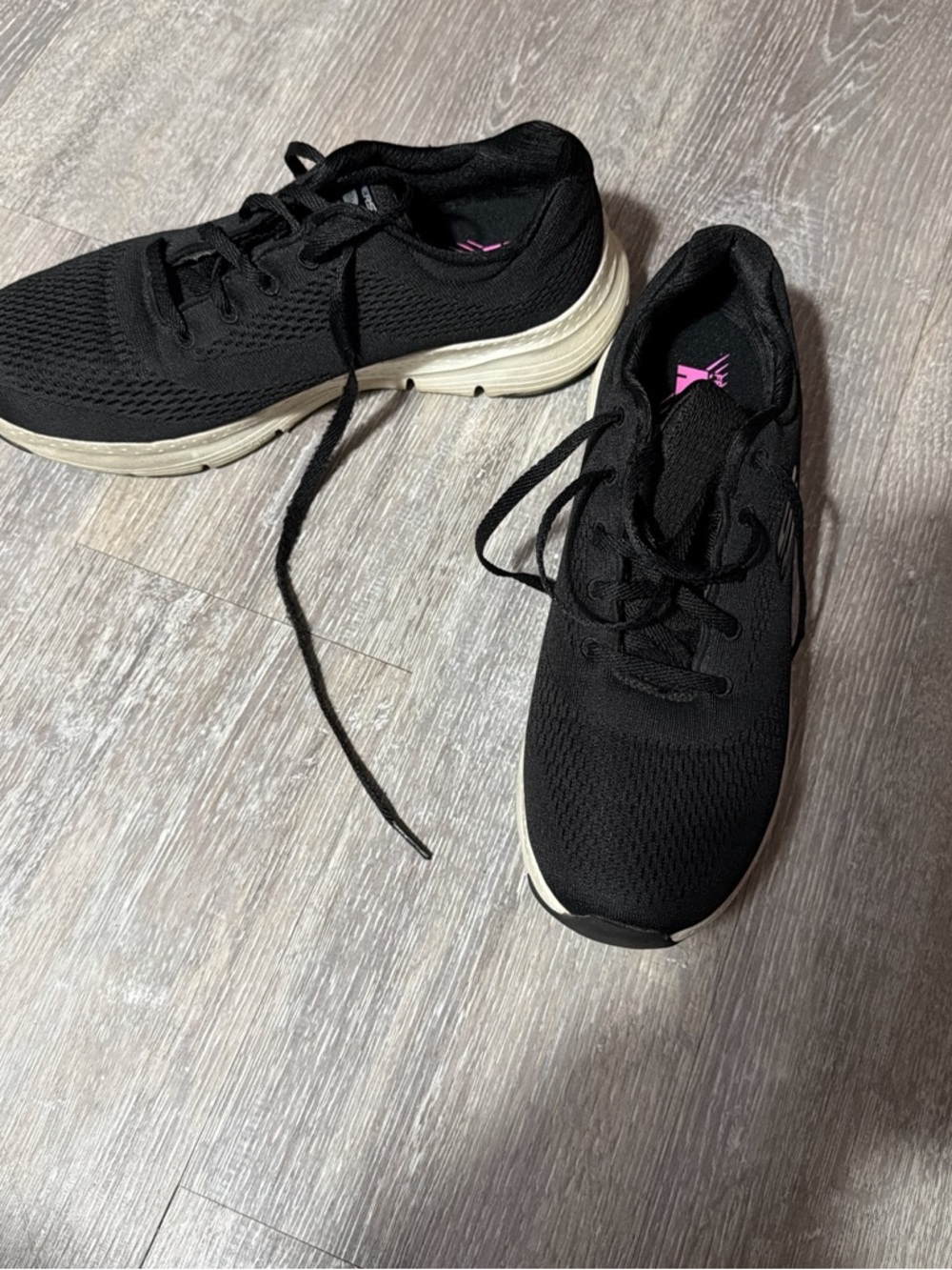 Skechers Black Knit Athletic Sneakers with White Sole and Pink Accent